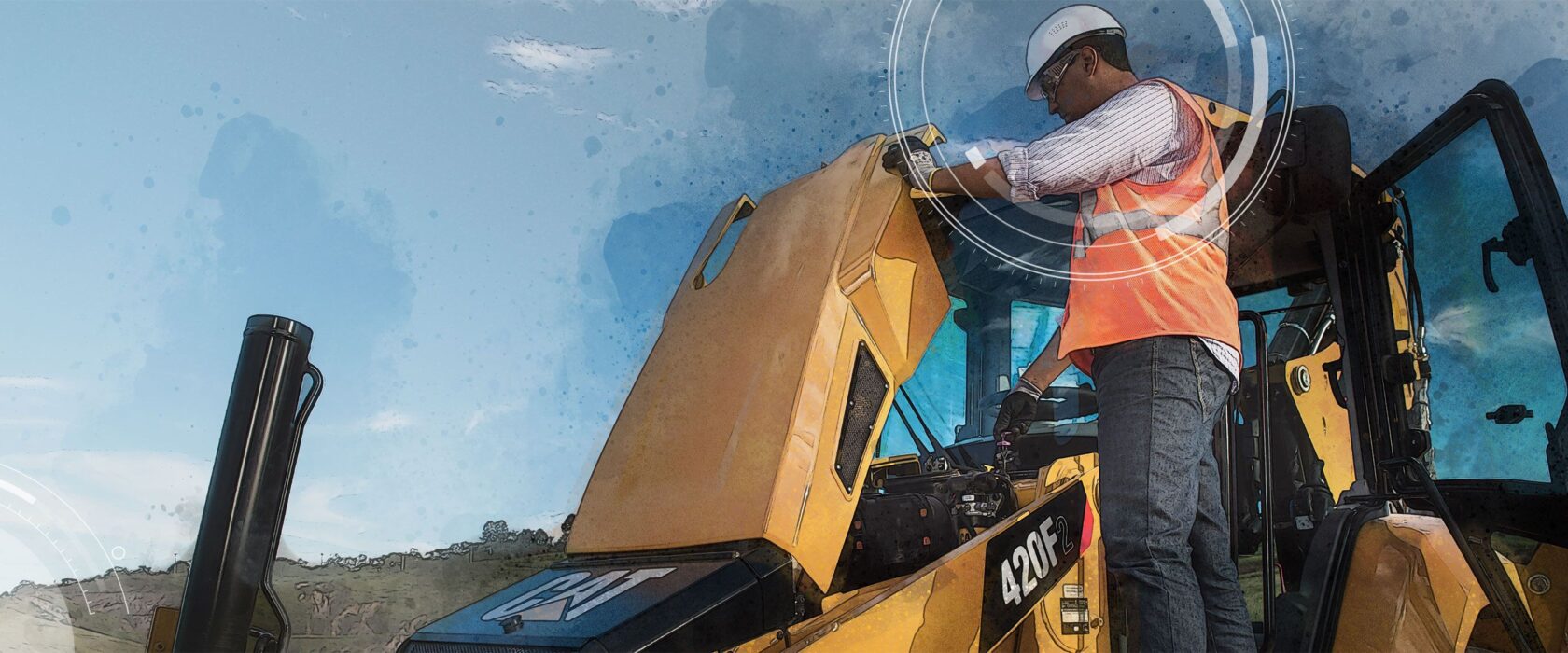 Equipment operator standing next to 420F