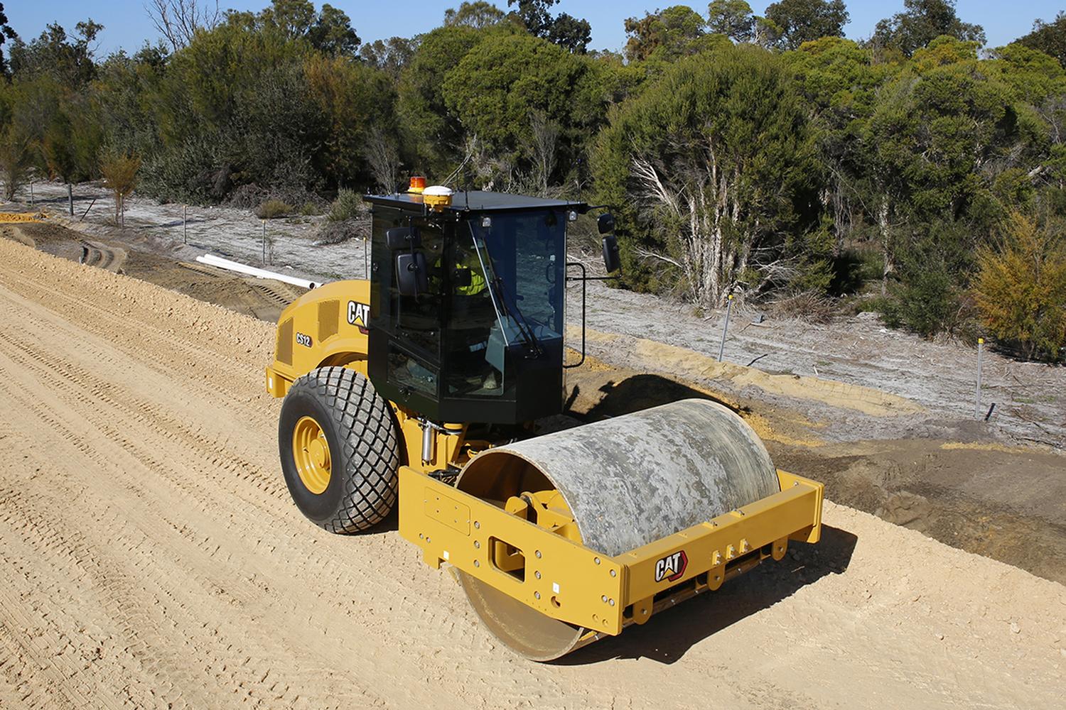CAT-rental-compaction-machines Aerial view of a compaction machine for rent