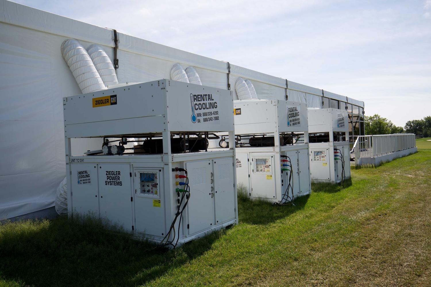 commercial-cooling-unit-for-rent Commecial cooling units rented outside a temporary facility