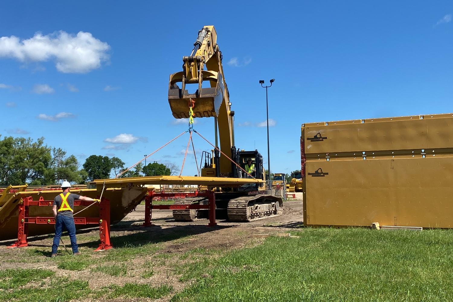 rented_trench_box_standard_setup rental trench box in the ground at a job site